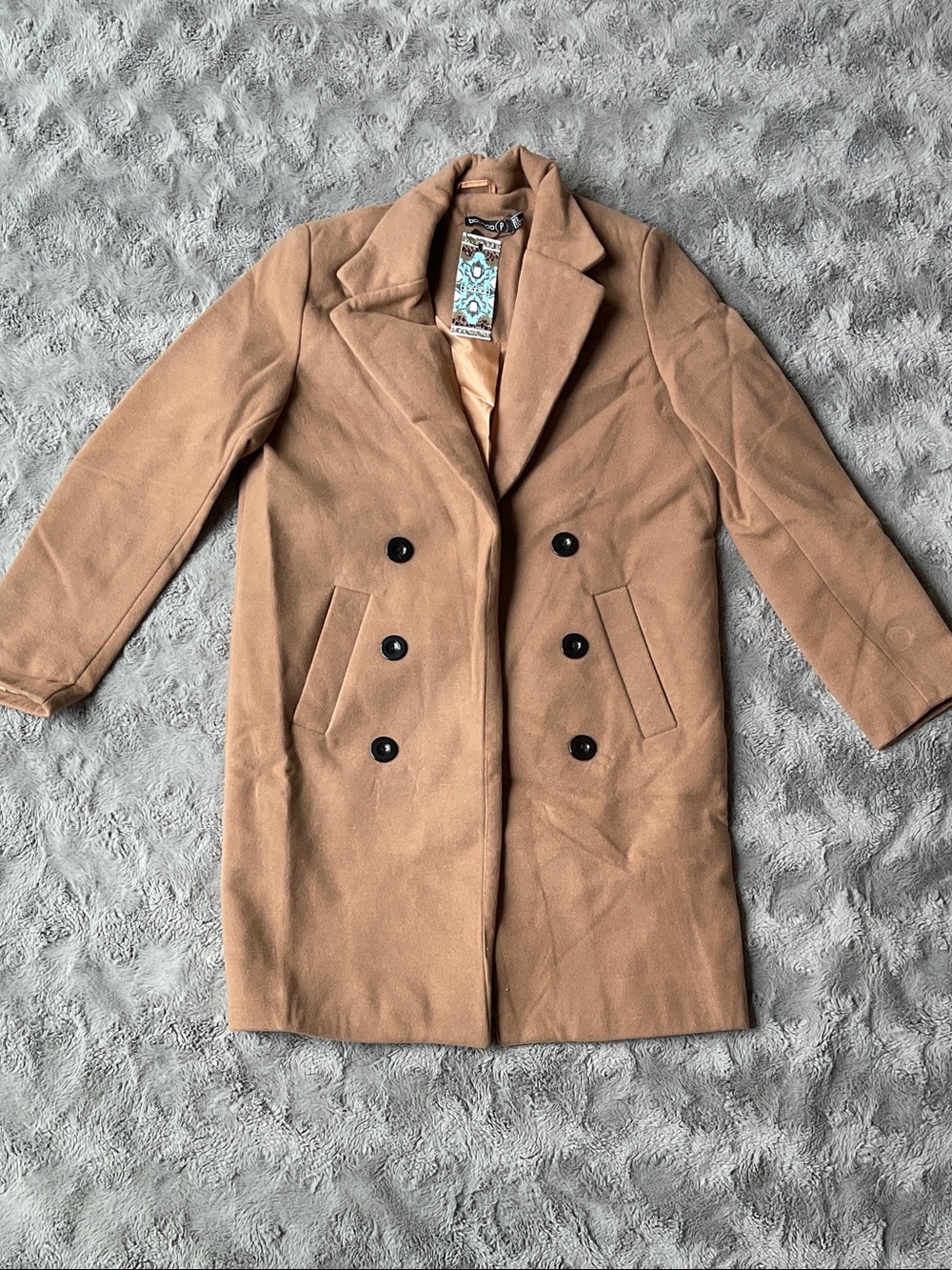 Camel Double-Breasted Pea Coat